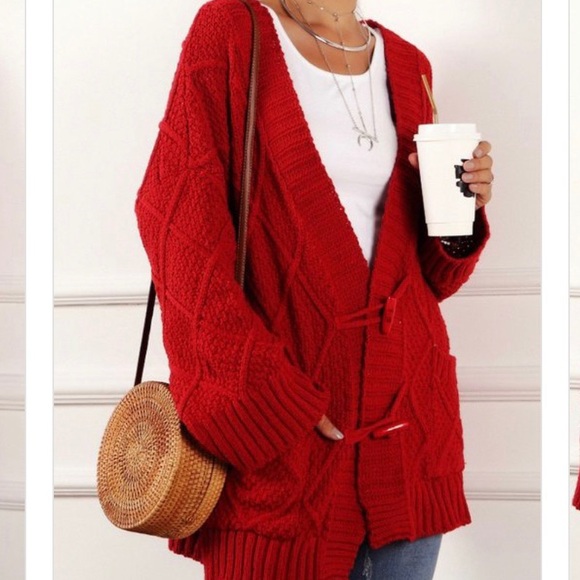 🌺Red Cable Knit Cardigan - Picture 2 of 4